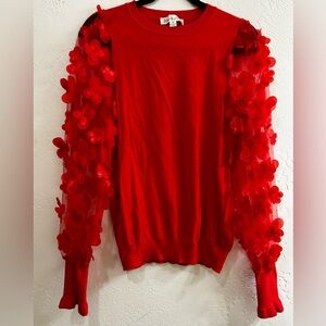 Vine & Love Vibrant Red Floral Sweater